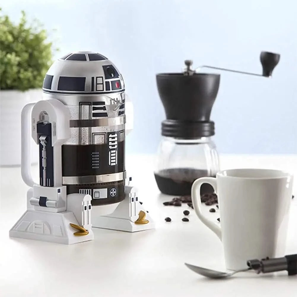 French Press Insulated 304 Stainless Steel Coffee Maker, 32 Oz Robot R2D2 Hand Home Coffee Presser, with Filter Screen for Brew - M & M Global