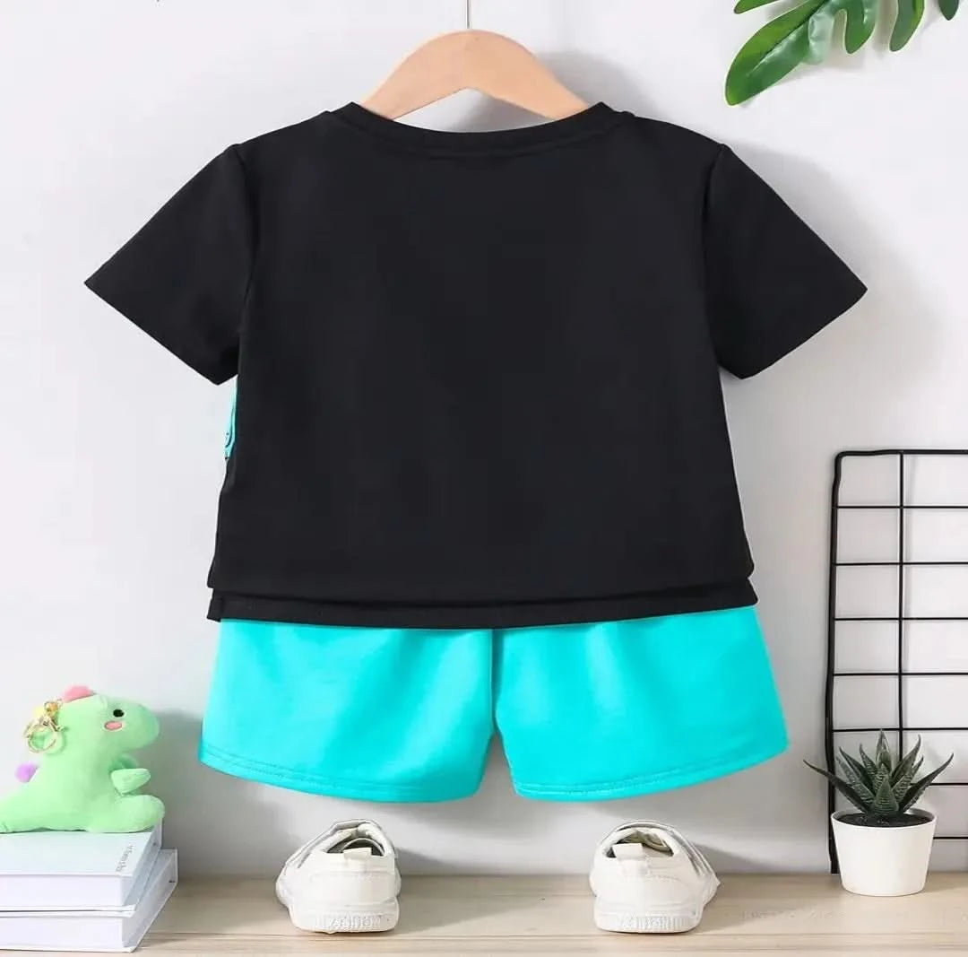 2025 summer new 2-piece children's cartoon short sleeved shorts, cute children's clothing, sportswear, comfortable, soft, breath - M & M Global