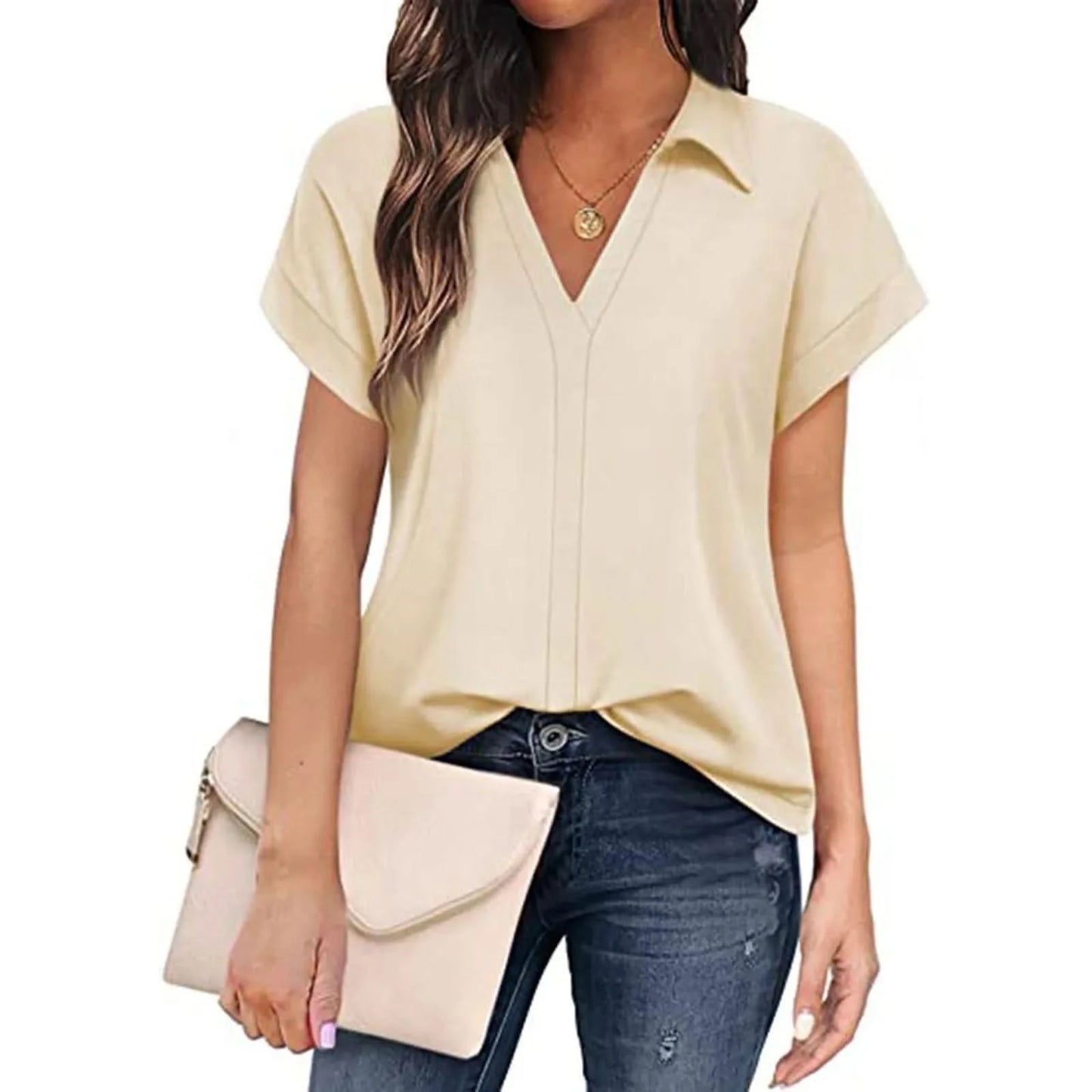 Shirts & Blouses Women'S Short Sleeve With V Neck Tunic Elegant Women'S Blouses Casual Blouse Blusas Elegantes Para Mujer 2024 - M & M Global
