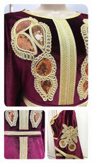 Ramadan Luxury Muslim Fashion Bat Sleeve Moroccan Turkiye Dubai Dress Middle East Arab Dress Sequins Golden Velvet Long Dress - M & M Global