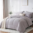 7-Piece Bed in a Bag Comforter Set Queen – Stylish Solid Geometric Bedding Set with Comforter, Sheets & Pillowcases – Modern Design, Ideal Gift