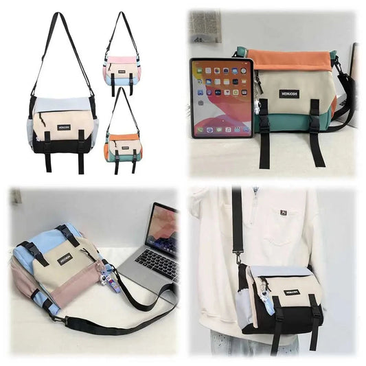 Unisex Student Messenger Bag Large Capacity Flap Crossbody Bag Contrast Color Casual Shoulder Bag for College Travel Business - M & M Global