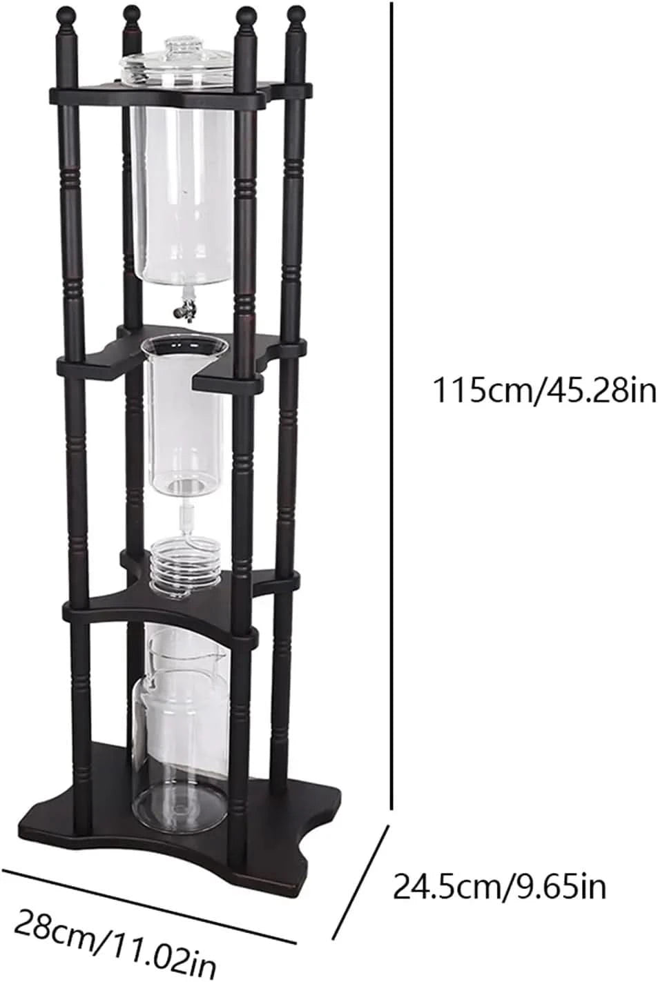 Cold Brew Maker Tower Iced Coffee Maker 2500ml Vertical Japanese Style Glass Container and Wood Stand 25 Cups With Slow Drip Tec - M & M Global