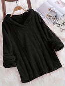 Fleece Solid Colour Hoodie Casual Long-Sleeved Hooded Sweatshirt Women's Autumn And Winter New Models 2024 Warm Solid Colour