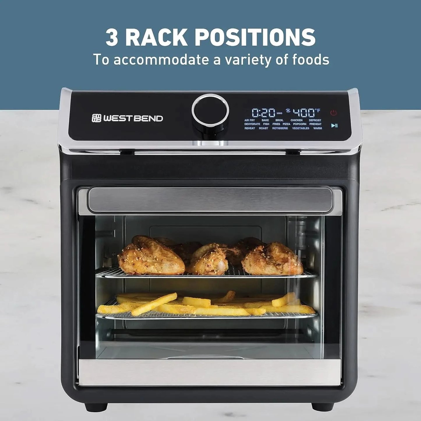 Air Fryer Oven 15-Quart with Digital Controls Easy-View Door and 16 Cooking Presets, Includes Eight Accessories, 1000-Watts, Bla - M & M Global