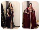 Ramadan Luxury Muslim Fashion Bat Sleeve Moroccan Turkiye Dubai Dress Middle East Arab Dress Sequins Golden Velvet Long Dress - M & M Global