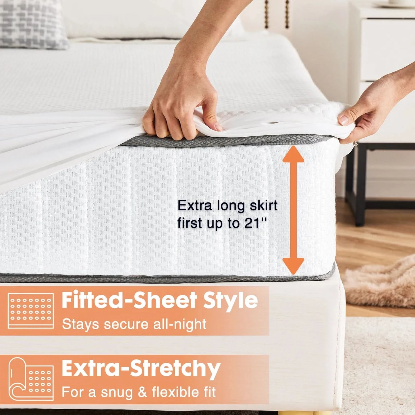 JHK King Size Mattress Protector 100% Waterproof Mattress Cover Skin-Friendly Soft Bed Cover Breathable 3D Air Fabric 80" x 76"