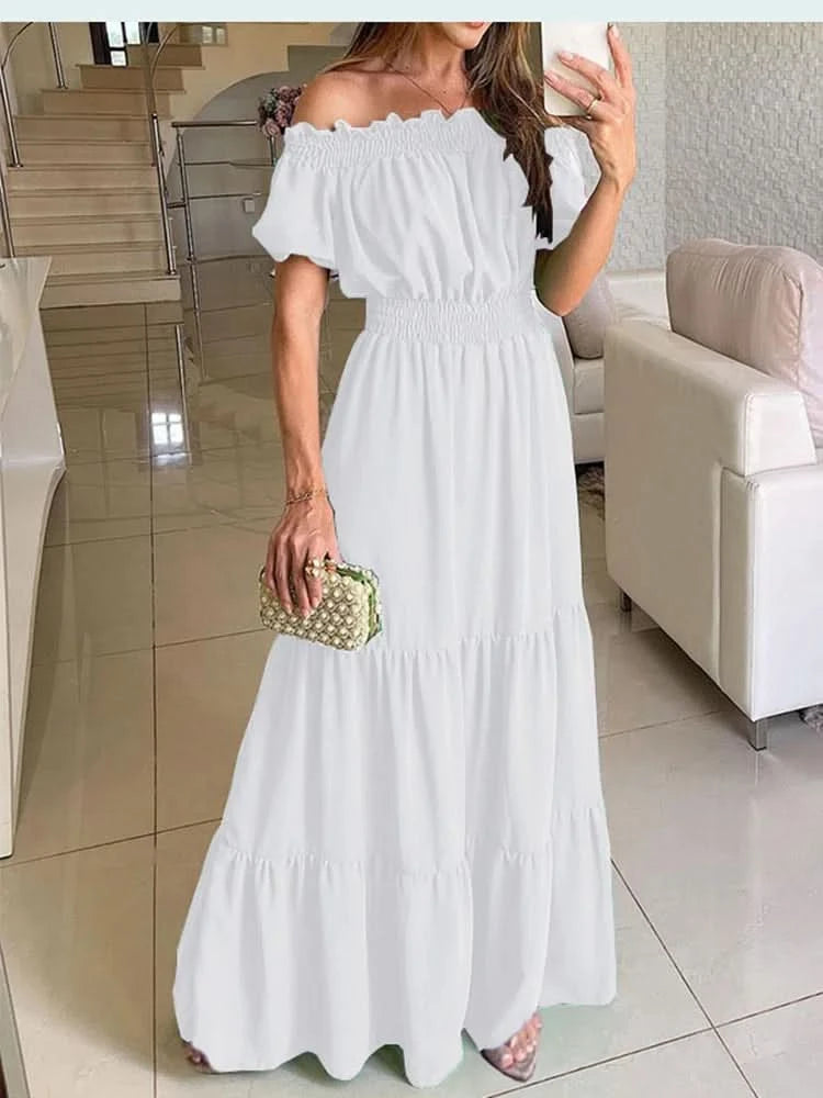 Summer Boho Red Dress Fashion Short Sleeve Beach Long Dress Casual Loose Elegant Holiday Party Dresses For Women Robe Femme 2023 - M & M Global