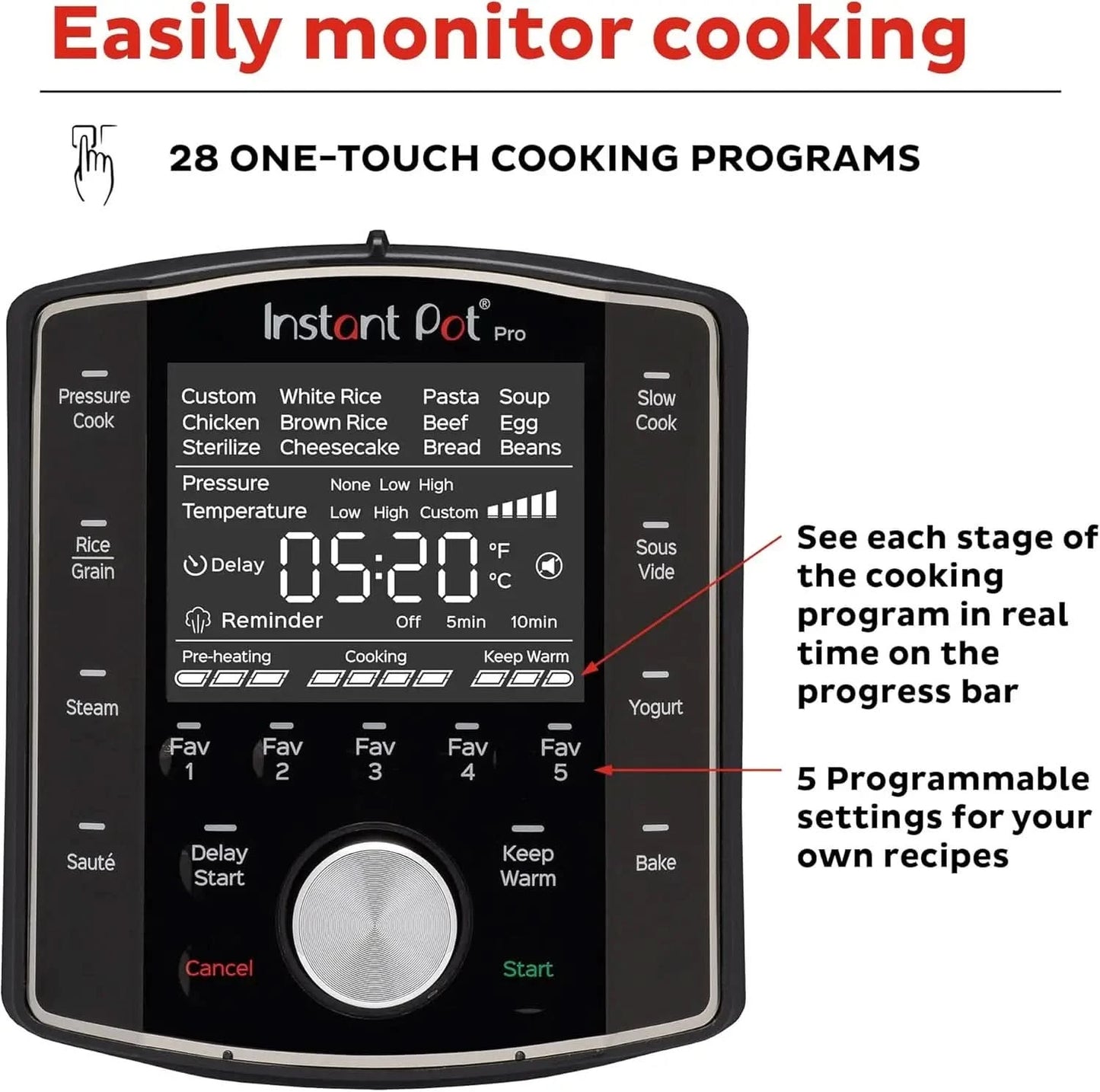 Pro 10-in-1 Pressure Cooker, Slow Cooker, Rice/Grain Cooker, Steamer, Sauté, Sous Vide, Yogurt Maker, Sterilizer, and Warmer, In - M & M Global