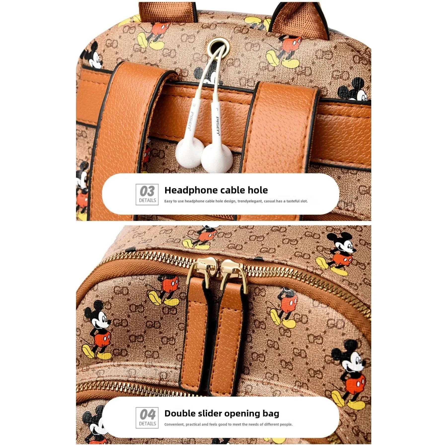 Disney Ladies Backpack Trendy Women's Tote 2025 Mickey Multifunctional Fashion Knapsack Joker Large Capacity Travel Backpack New - M & M Global