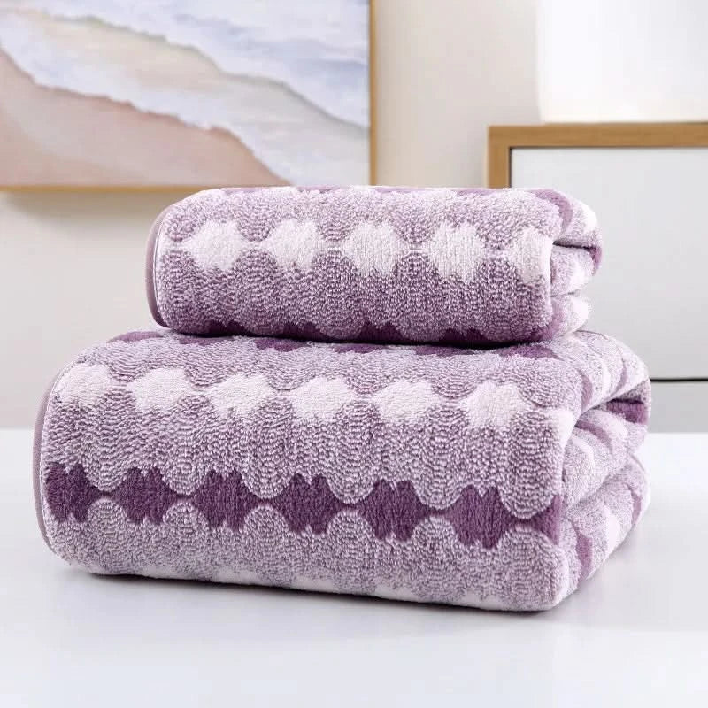 Soft Striped Bath Towel Set - Quick-Drying Absorbent Microfiber Face & Hand Towels for Bathroom, Home Spa - 70x140cm & 35x75cm - M & M Global