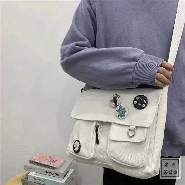 2025 Young Unisex Canvas Messenger Bag Postman Student Shoulder Bag Phone Bookbag Handbags Japanese style Daily Crossbody Bag - M & M Global