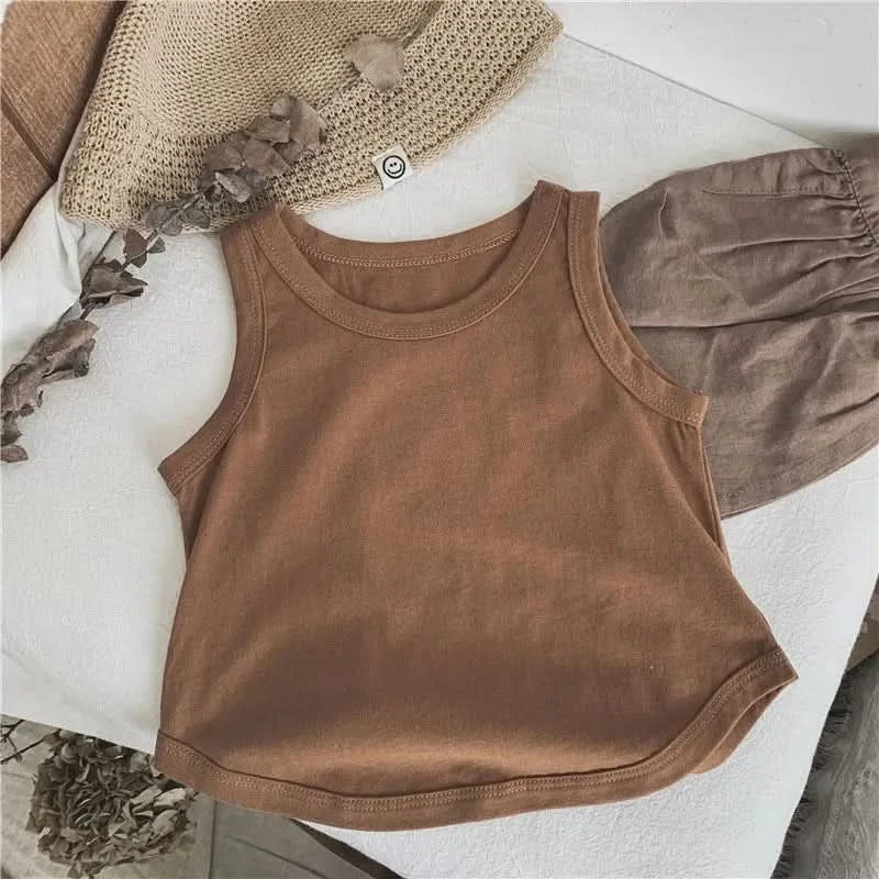 Korean Glutinous Kids Boys Tank Top Cotton Solid Round Collar Infant Babys Boy Vest Tees Thin Cool Sleeveless Tops For 1-6Y Boys - M & M Global