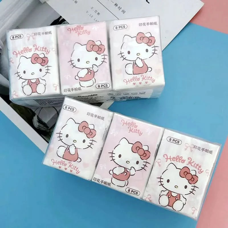 Kawaii Hello Kitty Handkerchief Paper Cartoon Sanrio Pochacco Kitty Printed Napkins Portable Small Pocket Tissues Facial Paper - M & M Global