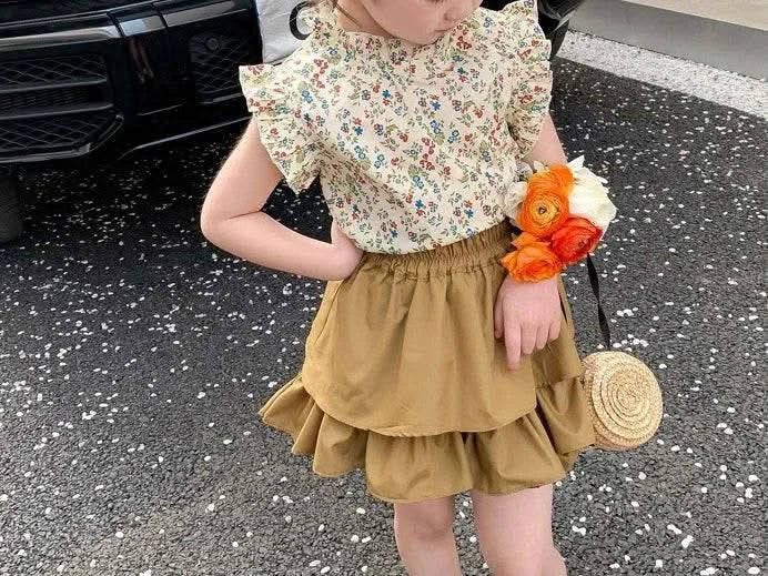2024 New Girls' Suit Summer Children's Dress Baby Girl Fashionable Children's Top+Skirt Two-Piece Set - M & M Global
