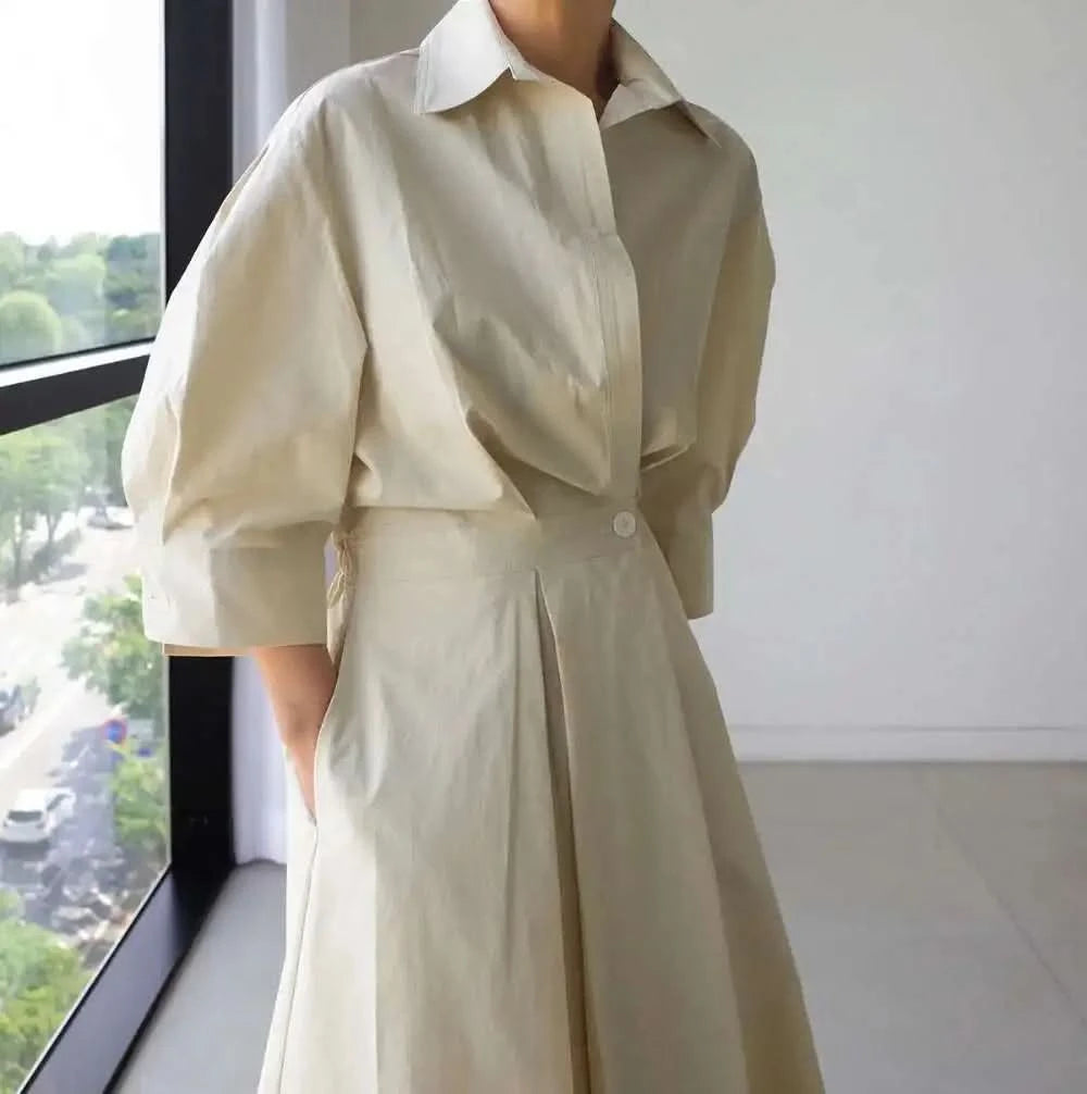 LANMREM Women's Clothing Long Dress Turn Down Collar With Button Pockets Loose Casual Dresses Female Streetwear Fashion 2C2019 - M & M Global