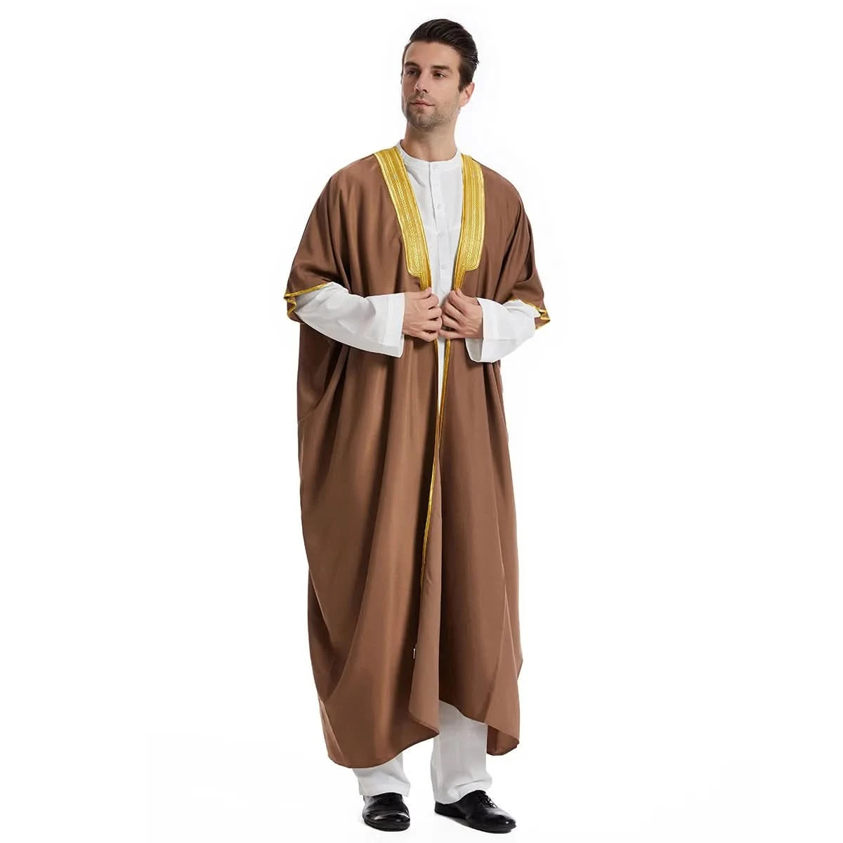 Muslim Arab Men Thobe Thawb Caftan Eid Jubba Thobe Mens Cardigan Abaya Long Dress Ramadan Robe Saudi Arab Musulman Caftan Dubai - M & M Global