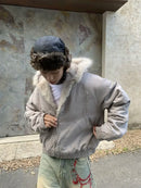 Winter American Retro Fur Collar Women Padded Hooded Cotton-Padded Jacket Plush Casual Street Gothic Harajuku Oversize Coat