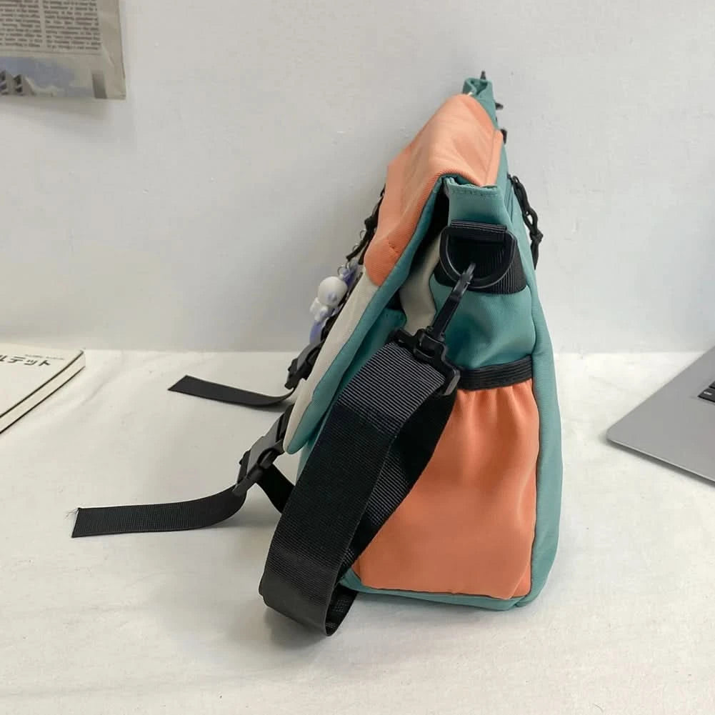 Unisex Student Messenger Bag Large Capacity Flap Crossbody Bag Contrast Color Casual Shoulder Bag for College Travel Business - M & M Global