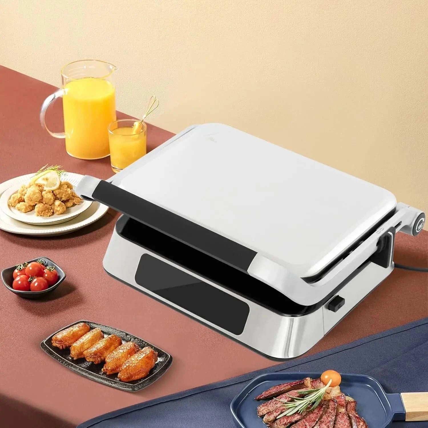 Sandwich Maker,1600W Touch-sensitive 2 In 1 Steak Making Machine, Adjustable Sandwich Making Machine with LED Display Screen for - M & M Global