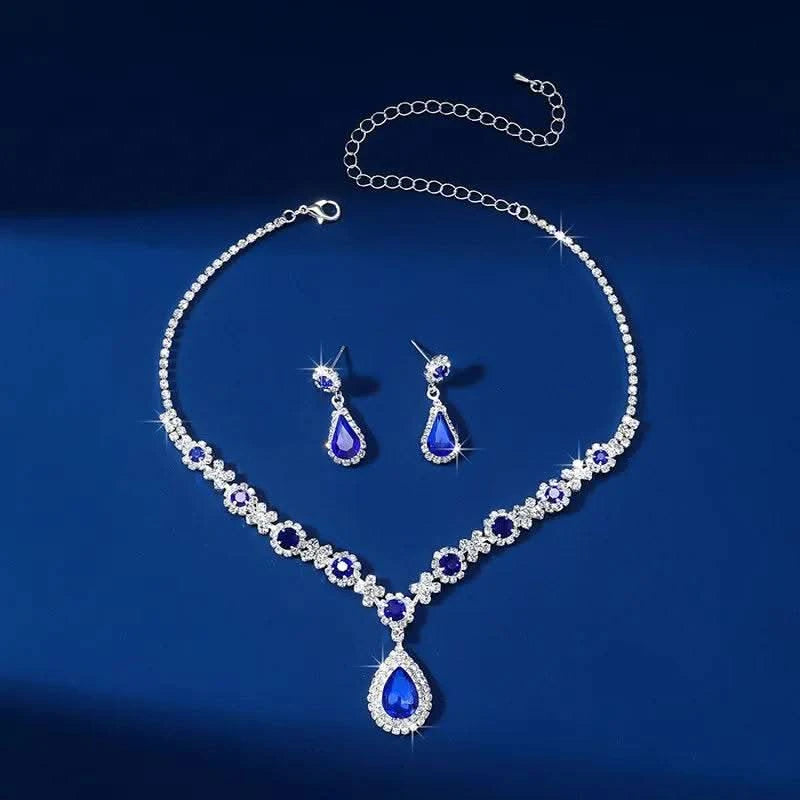 2pcs/set Jewelry Sets Women Elegant Waterdrop Rhinestone Pendant Necklace stud Earrings Wedding Dress Bridal Jewelry Set - M & M Global