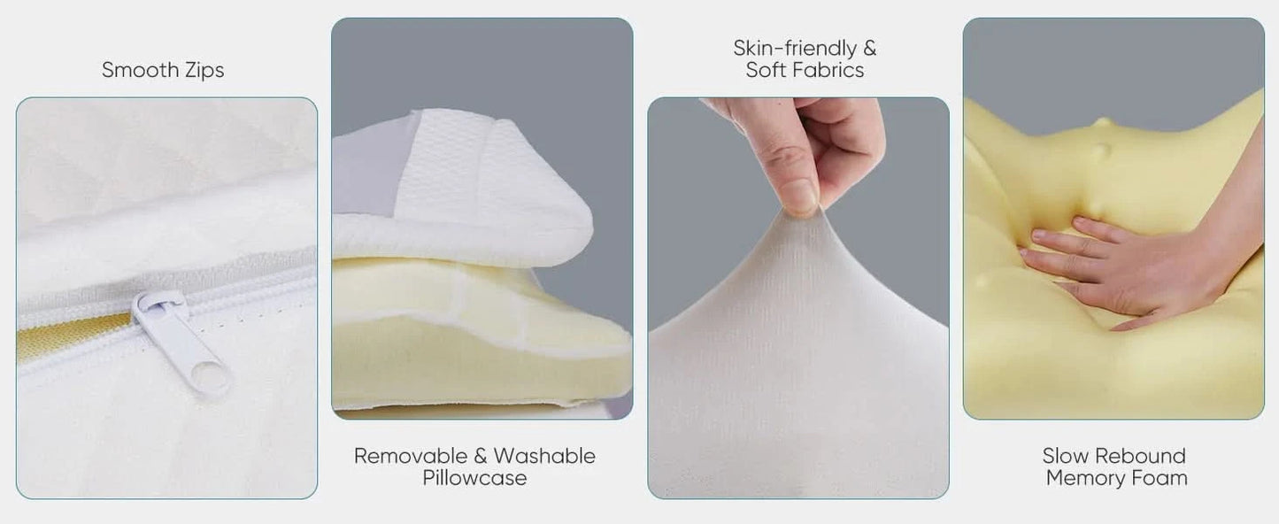 JHK Ergonomic Cervical Contour Neck Pillows For Neck Pain Relief Memory Foam Bed Pillow Neck Pillow with Cooling Pillowcase