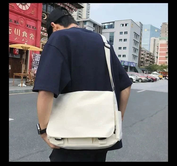 Collage Student School Bags Women&Men Unisex Crossbody Bags Multipockets Messenger Bag Simple Nylon Shoulder Bag - M & M Global