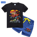 2025 Summer Baby Boy Clothes Set Cartoon Blazing Speed Cars Monster Machines Children Girl Short Sleeve T Shirt+Shorts 2PCS Suit - M & M Global