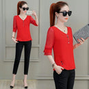 Women Spring Autumn Style Chiffon Blouses Shirts Lady Casual Long Sleeve V-Neck Blusas Tops DF1963