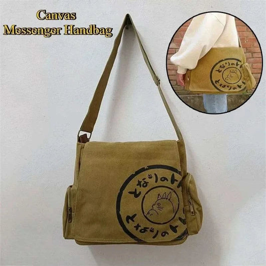 Canvas Messenger Handbag Simple Large Capacity Artistic Washed Women Oblique Straddle Canvas Bag Leisure Shopping Women Handbag - M & M Global