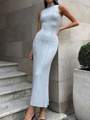 Tossy Sleeveless Knitwear Turtleneck Long Dress Female Slim Elegant Fashion Autumn 2023 Ribbed Knit Dress For Women Maxi Dress - M & M Global