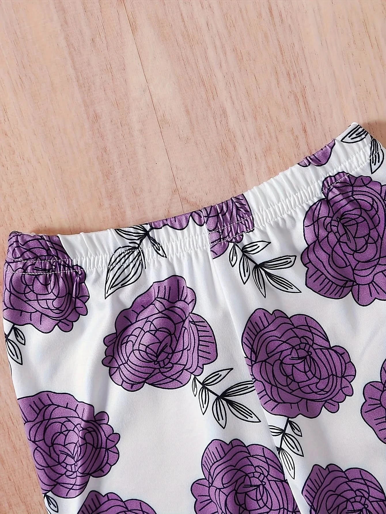 0-3 Years Baby Girl 3PCS Clothes Set Purple Short Sleeved Top+Floral Pants+Headband Fashion Toddler Girl Summer Daily Outfits - M & M Global