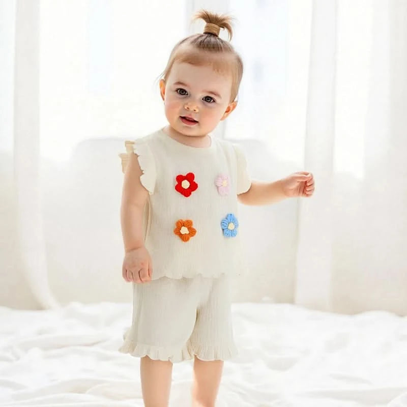 Girls Sleeveless Floral Tank Top and Shorts Set Summer 2-Piece Outfit with Crew Neck Cute Toddler Girls Clothing - M & M Global