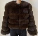 DEAT Fashion Orange Imitation Fox Fur Grass Coat Women's Round Neck Plush Thick Jacket Winter New 7A1578