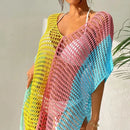 Knitted Contrast Tassel Bikini Summer Beach Cover Up Sexy Hollow Out Women V Neck Loose Beachwear Sunscreen Smock - M & M Global