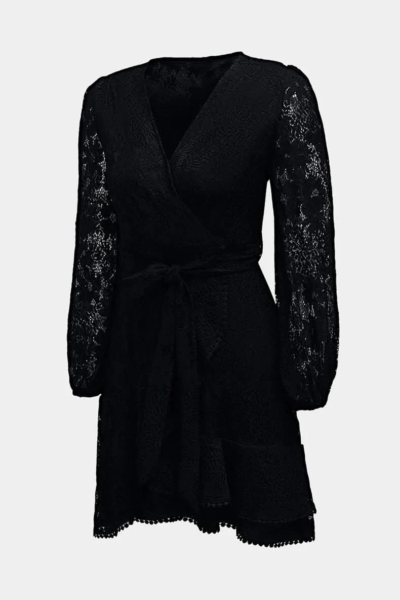 Gray/Orange Flutter Sleeve Wrap V Neck Floral Lace Short Dress for Women Summer Spring A Line Party Dress - M & M Global