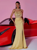 Elegant Slit Gold Sequrin Formal Evening Dress Women Long Luxury Mermaid Deep V-neck Caicktail Gown Party Prom Dress