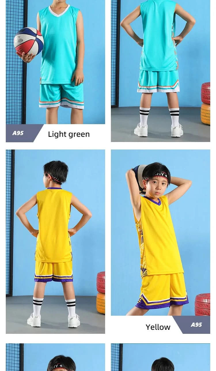 Kid Basketball Jersey Quick-drying Training Uniform Shirts Children Sportswear Kit Boys and Girls Tracksuit Sport Suit Clothes - M & M Global