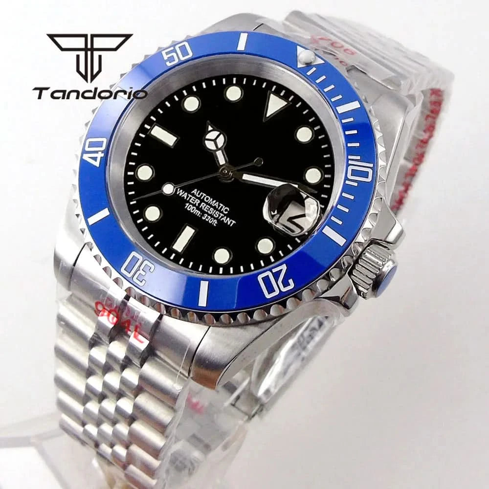 Tandorio NH35A Date Stainless Steel 40mm Dive Automatic Men Watch Sapphire Crystal Rotating Bezel Luminous Mechanical Wristwatch - M & M Global