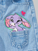 2Pcs Girls' Spring/Summer Outfit: Cute Cartoon Rabbit Print Short Sleeve T-Shirt + Elastic Waist Faux Denim Print Straight-Leg Pants, Fashionable and Playful Youthful Clothing for Girls, Suitable for Daily Wear, Home, Outdoor
