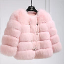 DEAT Fashion Orange Imitation Fox Fur Grass Coat Women's Round Neck Plush Thick Jacket Winter New 7A1578