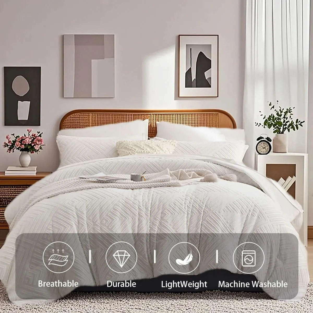 7Pcs solid color cut flower design Comforter Set, 100% microfiber soft and breathable Soft and durable bedding set Ideal gift