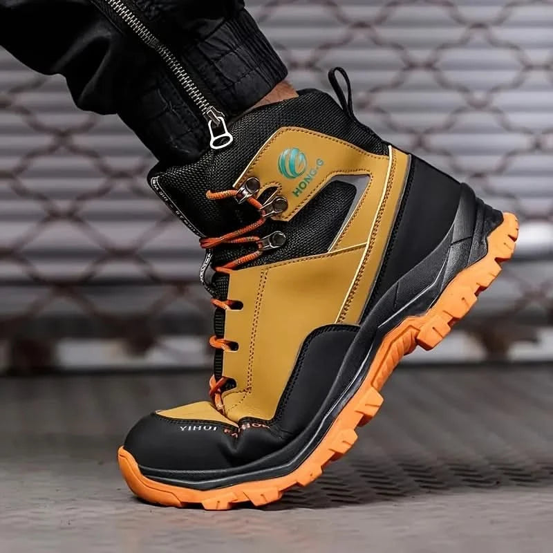 Mens Work Boots Steel Toe Safety Sneakers with Metatarsal Guard Slip-Resistant Puncture-Resistant Sole for Warehouse & Delivery
