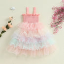 Lioraitiin Baby Kids Girl s Slip Dress  Casual Sleeveless Contrast Color Layered Summer A-line Dress Tulle Princess Dress - M & M Global