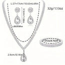 4 Pieces Luxurious Jewelry Set Exquisite Rhinestone Pendant Elegant Women's Crystal Silver Plated Necklace Earrings Bracelet Set - M & M Global