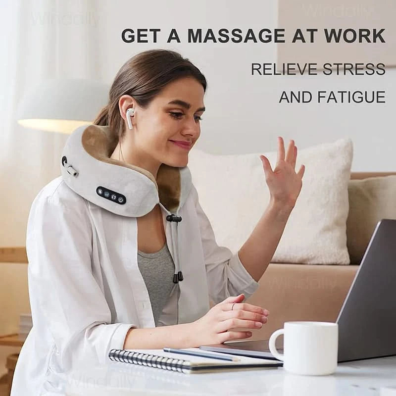 Electric Neck Massager With Heat Vibration 3D Kneading Shiatsu Massage U Shaped Pillow For Shoulder Cervical Pain Relief Fatigue - M & M Global