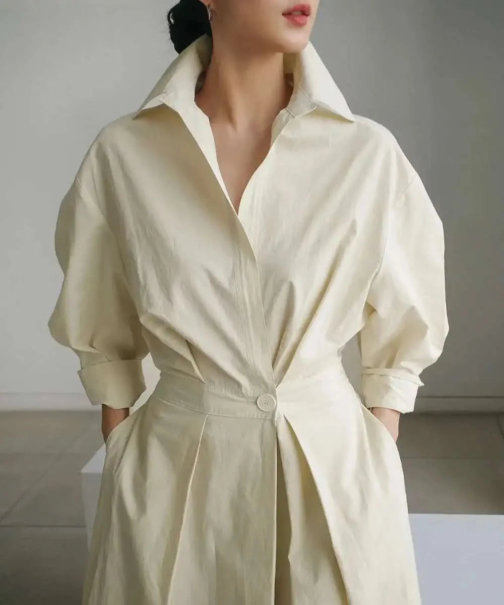 LANMREM Women's Clothing Long Dress Turn Down Collar With Button Pockets Loose Casual Dresses Female Streetwear Fashion 2C2019 - M & M Global