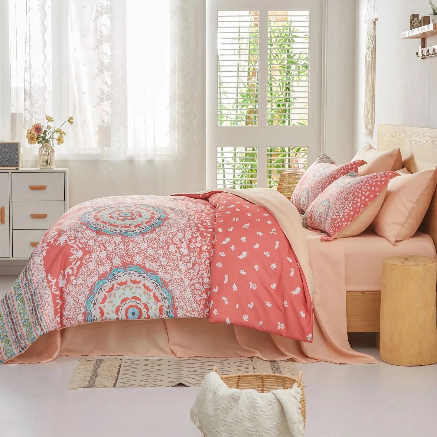 Printing Comforter Set-7 Pieces in a Bag, Bedding Sets with Comforters,Flat Sheets, Fitted Sheet,2 Pillowcases & 2 PillowShams