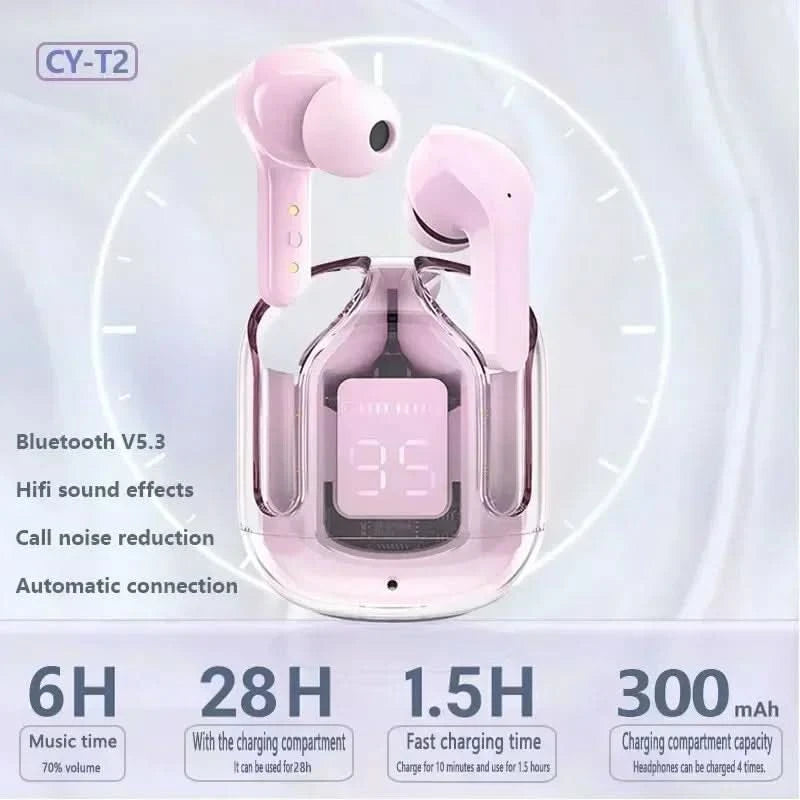 T2 Tws Wireless Bluetooth Headset Transparent Headphones ENC Power Digital Display Stereo Sound Earphones for All Smartphones - M & M Global