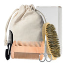 Men Shaving Bamboo Brush Comb Set Boar Bristle Portable Barber Beard Brush Comb Scissors for Facial Cleaning Styling Tool - M & M Global